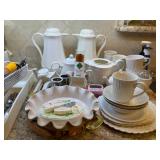 White dishes by Gibson, Johnson Bros, Corelle