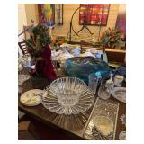 Crystal serving pieces, large blown glass art piece 