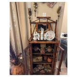 Bamboo cabinet with assorted Asian pieces