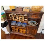 Oak Cabinet, Collection of Copenhagen Christams Plates, Norman Rockwall plates 
