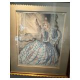 Louie Icart lithograph, Girl in Crinoline Mirror de Verisee