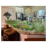Huge selection of green depression glass