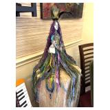 Tarot card lady made with ribbons, faux marble pedstal 