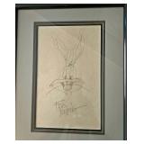 Original framed pencil sketch of Bugs Bunny by legendary animator Fritz Freleng.