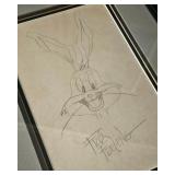 Original framed pencil sketch of Bugs Bunny by legendary animator Fritz Freleng.