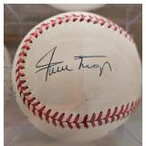 Multi-Autographed baseball by HOFamers Mickey Mantle, Duke Snider & Willie Mays.