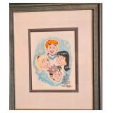 Hand-signed watercolor sketch of the Archie Comics gang by artist Stan Goldberg.