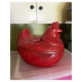 Chinese carved cinnabar-style lacquer rooster-form covered box, mid-20th century.