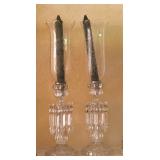 antique Baccarat crystal Médaillon hurricane candleholders, or lustres, made in France