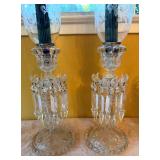 antique Baccarat crystal Médaillon hurricane candleholders, or lustres, made in France.