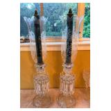 antique Baccarat crystal Médaillon hurricane candleholders, or lustres, made in France.