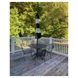 patio set : table, 4 chairs w/cushions, umbrella w/ storage bag $100