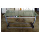 Contemporary Frosted Glass Top Desk, Approx 29" x 56" x 30", And Matching 4-Tier Metal Shelving Unit