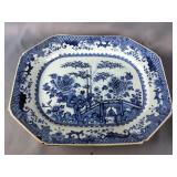 Antique 18th Century Octagonal Hand Painted Glazed Platter, Approx 12" x 14.5" 