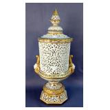 Worcester Reticulated Porcelain Lidded Vase, Approx 12" x 6" 