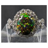Sterling Silver And Black Fire Opal Ring, 925 Silver