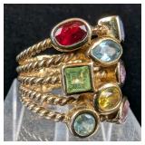 Gold Plated Sterling Silver And Multi-Colored Gemstone Ring, 925 Silver