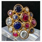 Sterling Silver And Red, White, And Blue Gemstone Ring, 925 Silver