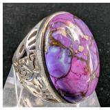 Sterling Silver And Purple Copper Turquoise Cabochon Ring, 925 Silver