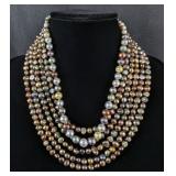 Sterling Silver And Dark Pearl Necklace With 5 Strands, 925 Silver, And Sterling Silver And Multicol