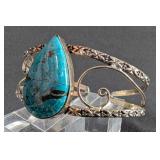 Sterling Silver And Turquoise Cabochon Bangle Bracelet, 925 Silver 