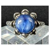 Sterling Silver And Blue Kyanite Cabochon Expanding Ring, Max Size 11, 925 Silver 