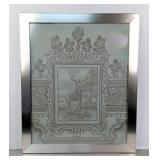 Etched Glass Featuring A Stag In Woodland Setting, Framed, 30"x25"