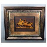 Western Style Metal Silhouette Of Cowboys And Steer, Framed, Under Glass, 23.5"x27.5"