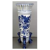  Porcelain Flower Footed Vase With Slotted Flared Rim, 14" x 5.5" 