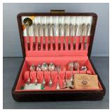 Rogers 1881 Oneida Ltd Silverplate Flatware Set In Wood Chest, Enchantment Pattern, Approx Qty 53 