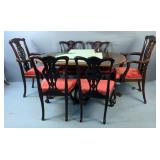 Kittinger Dining Table On Castors, 30" x 60" x 42", 18" Leafs, Qty 2, And V.O. & Co. Carved Dining C