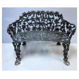 Cast Iron Bench, 27.5" x 37.5" x 23", And Table, 17" x 21" Dia, With Grapevine Accents