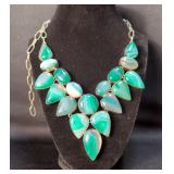 Natural Dyed Agate Stone Bib Statement Necklace