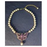 Heidi Daus Pearl With Crystal Butterfly Statement Necklace