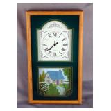 Framed Quartz Wall Clock With Painting Of House