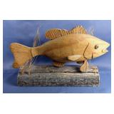 Hand-Carved Fish Sculpture, Approx 11" x 19" x 7"
