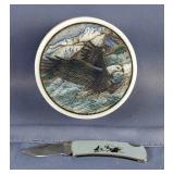 Buck 525 Pocket Knife In Etched Eagle Lidded Box 