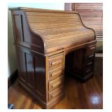 Oak Roll-Top Desk With Chair, Approx 50" x 48" x 31" 
