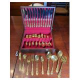 Estia G.P. " Golden Cascade" Vintage Gold-Plated Flatware Set, Approx 66 Pieces, In Wooden Storage B