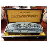 "The Last Supper" Sculptural Relief Glass Plaque And Wooden Display Stand, In Presentation Box 
