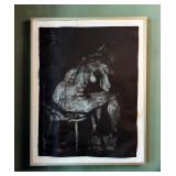 Charcoal And White Pastel Figural Framed Drawing, Signed And Dated 1984