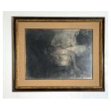 William Fuhri Framed Charcoal Drawing, 1961, 34”x41” 