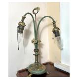 Art Deco, Double Arm Table Lamp, Floral Accents, Powers On, 18” 