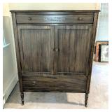Armoire With Top And Bottom Drawers, And Internal Shelving On Casters, 50" x 38" x 22"