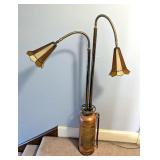 Repurposed K-M Fire Extinguisher Floor Lamp with Dual Stained Glass Shades 