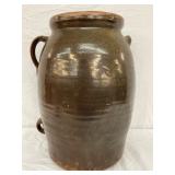 Brown Glazed Stoneware Jar with Lid and Handles, 16×12 Inches