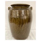 Brown Glazed Stoneware Jar with Handles, Measures 15×10 Inches