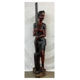 7-Foot Wooden Sculpture of a Woman with Infant and Mortar and Pestle