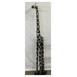 Hand-Painted Wooden Giraffe Sculpture, 78 Inches Tall