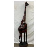 Hand-Carved Wooden Giraffe Statue, 78 Inches Tall